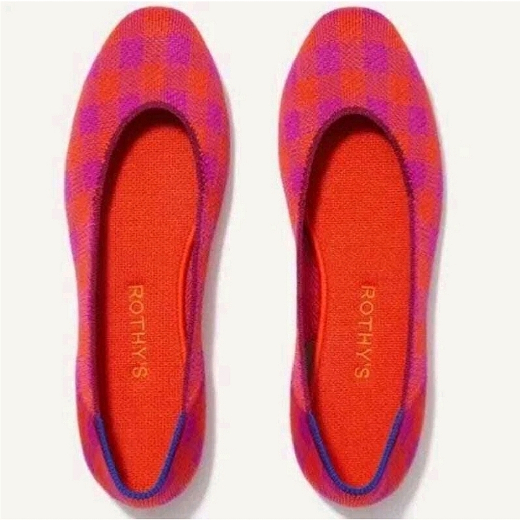 Rothy's Pink And Red Checked Ballet Flats